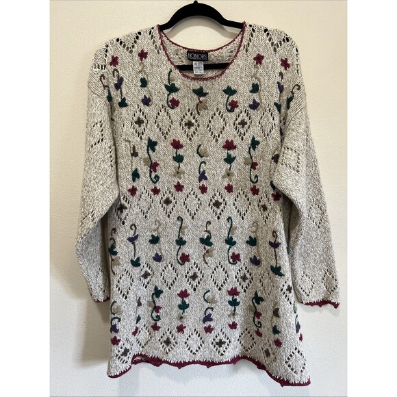 Honors Sweaters - VTG Women’s Sweater Flowers Grannycore Spring Crochet L